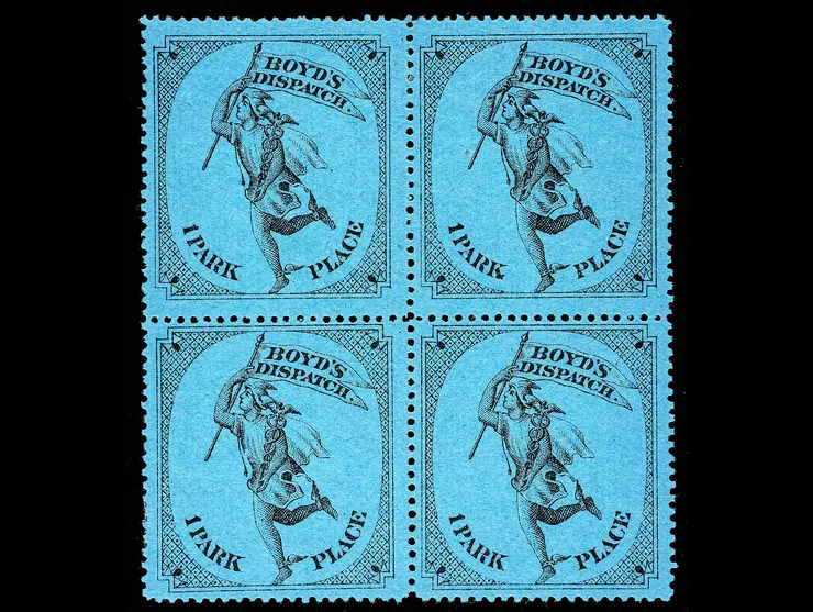Boyd's Dispatch, 20L55, Black on Blue, Block of 4, Unused, Original Gum, Previously Hinged
