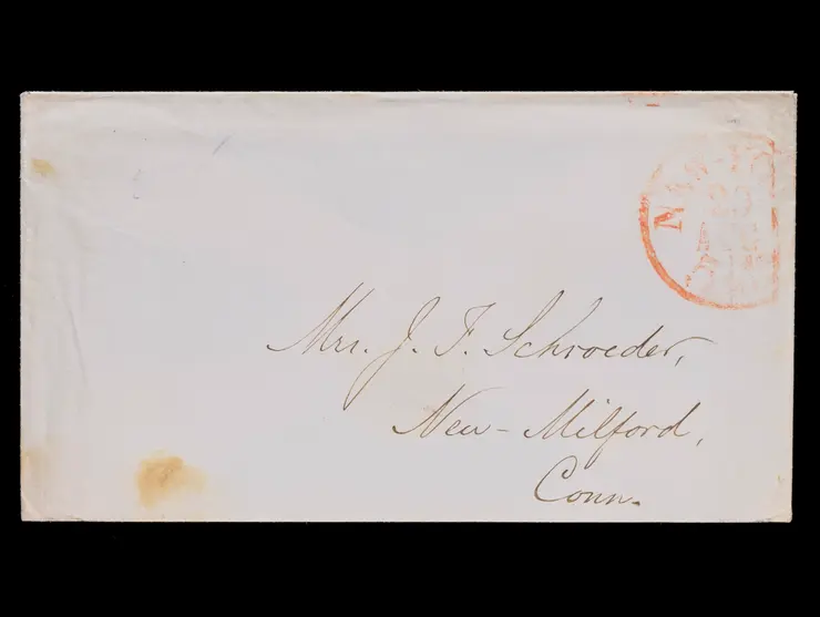 Sparks' Post Office, New York, Red Oval Handstamp on Flap, 1848, to New Milford, Connecticut