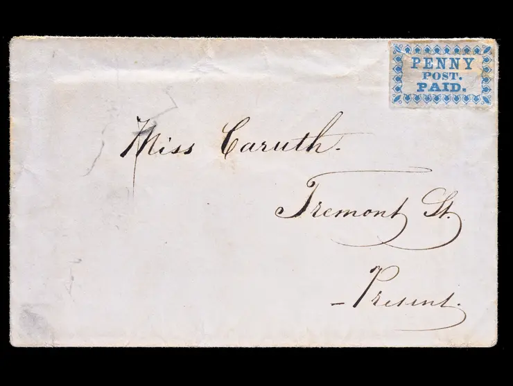 Boston Penny Post, 3LB2, 1c Blue, Uncancelled on 1852 Cover