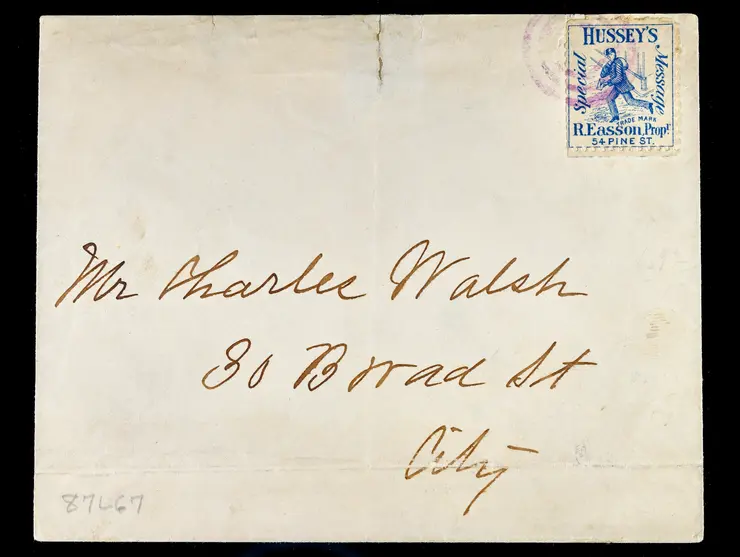 Hussey's Post, 87L67, Blue, Tied by Purple Handstamp on Local Cover