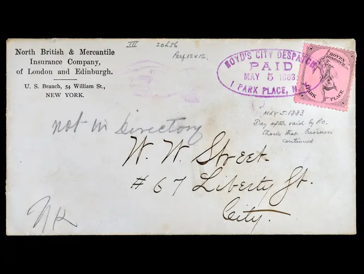 Boyd's Dispatch, 20L56, Black on Pink, Tied on Corner Card