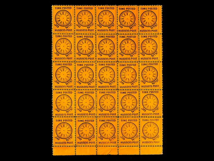Hussey Time Posted Label, Orange, Block of 25