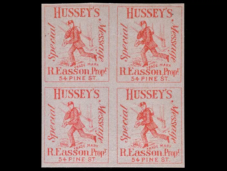 Hussey's Post, 87L71, Red, Block of 4, Unused