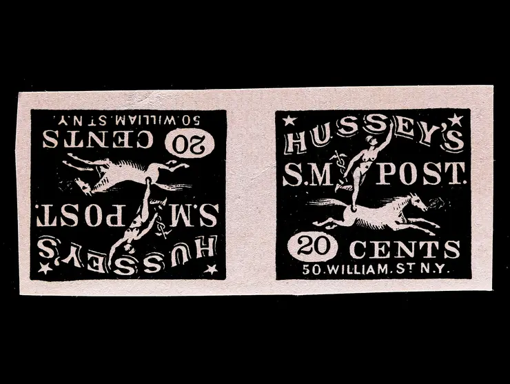 Hussey's Post, 87LE4, 20c Gold, Unused, Tete-Beche Pair