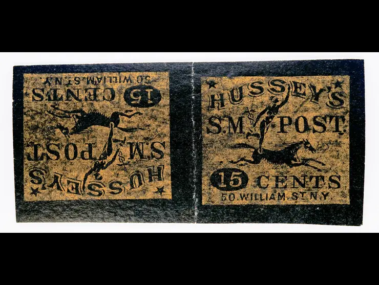 Hussey's Post, 87LE3, 15c Gold on Black, Unused, Tete-Beche Pair