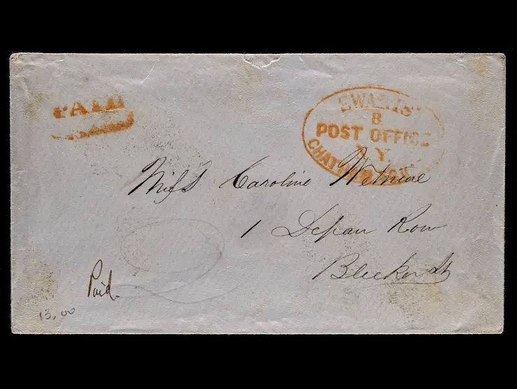 Swarts' City Dispatch Post, Manuscript "Paid 2", Oval Company Handstamp on Stampless Cover