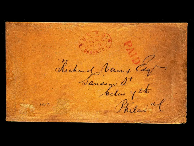 U.S.P.O. Despatch, Red Pre-Paid Oval Handstamp (Clarke 1157a) with "PAID" Straightline, on Stampless Cover to Philadelphia