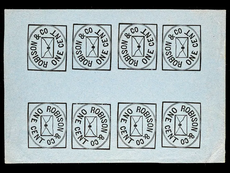 Robison & Co., Forgery A by Hussey, Pane of 8 Tete-Beche
